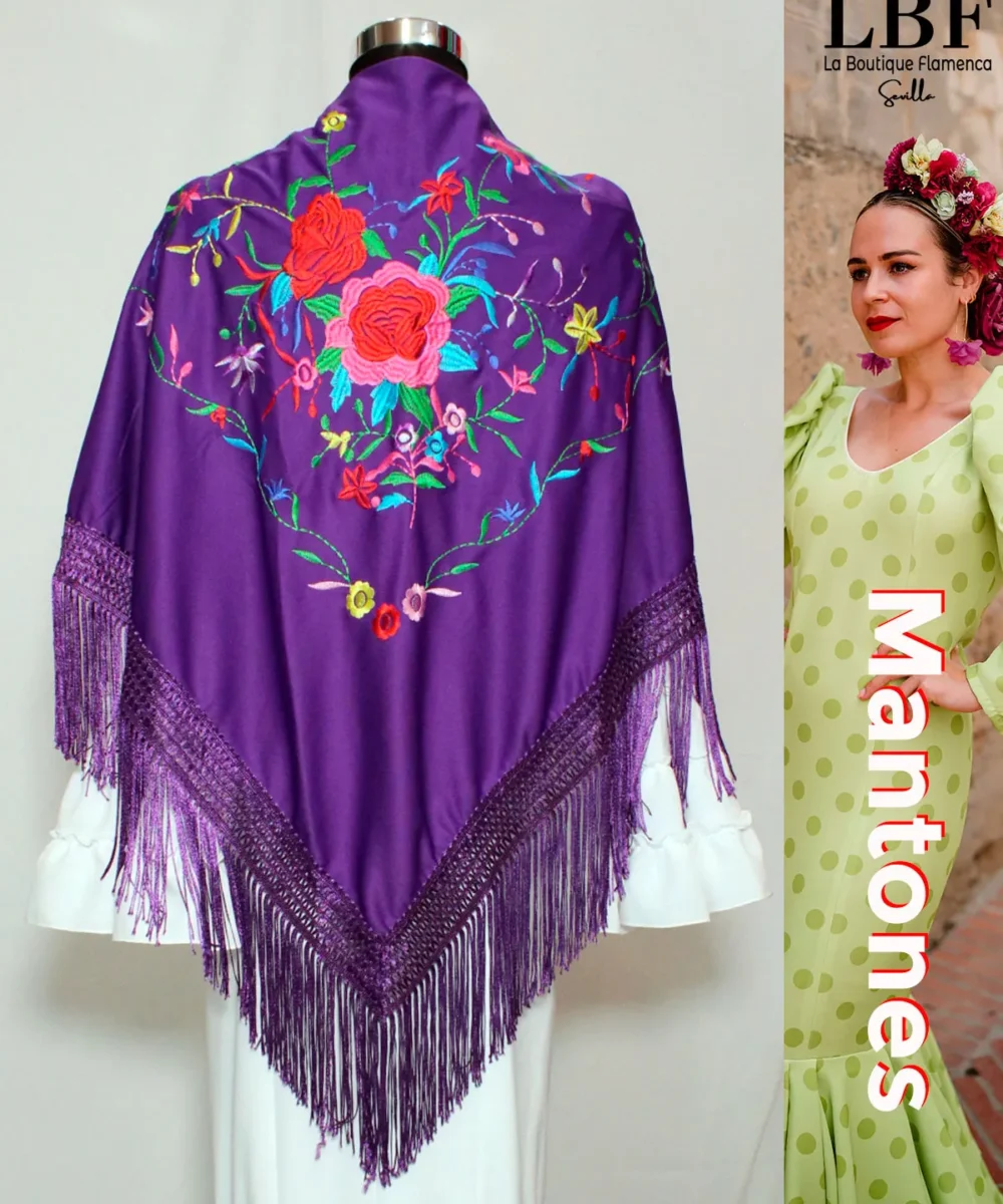 LBF Mantones flamenca morado flores de colores