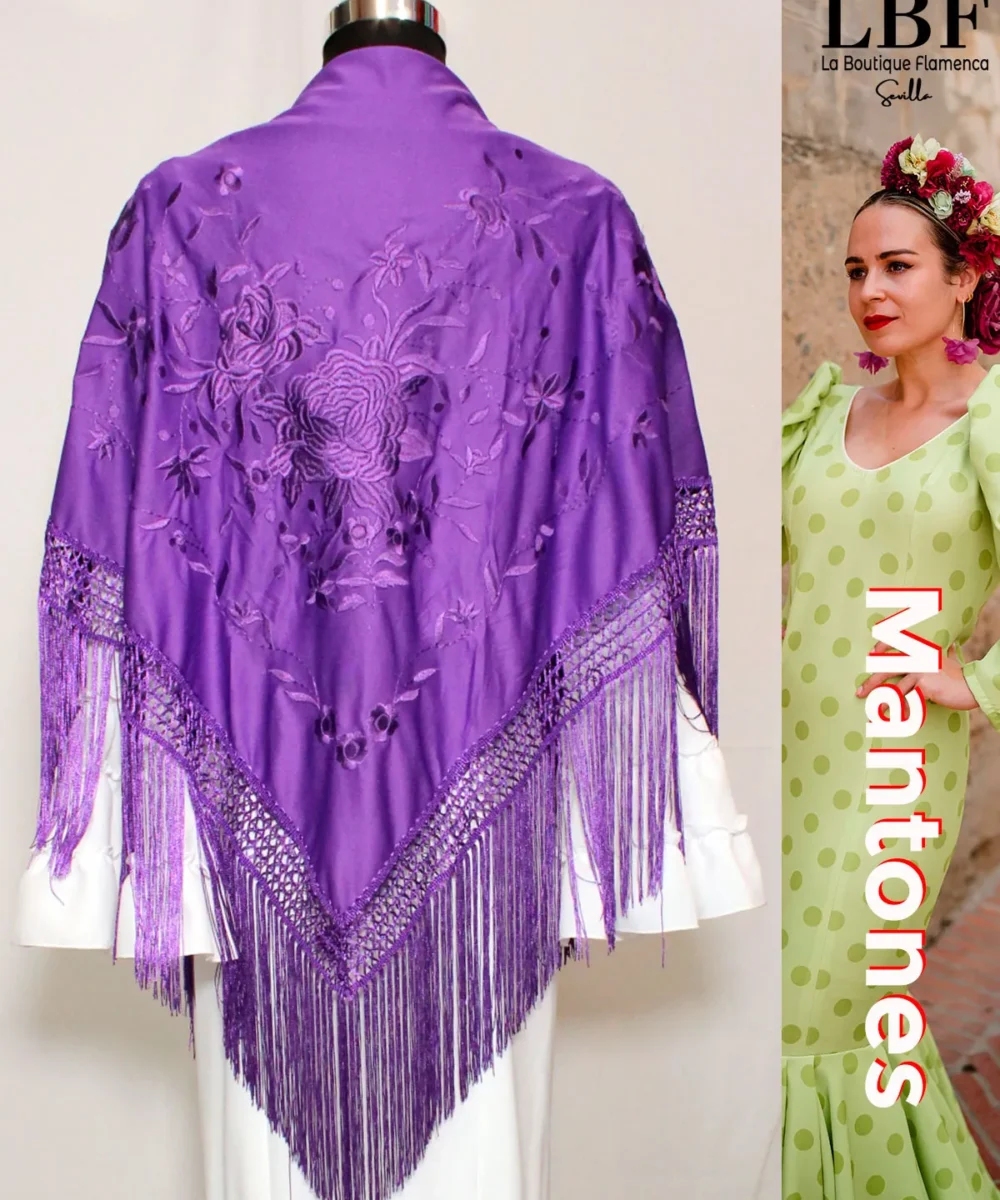 LBF Mantones flamenca morado flores moradas