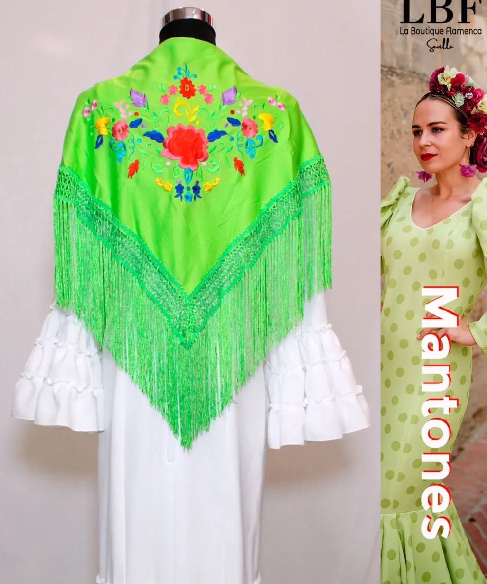 LBF Mantones flamenca verde flores de colores