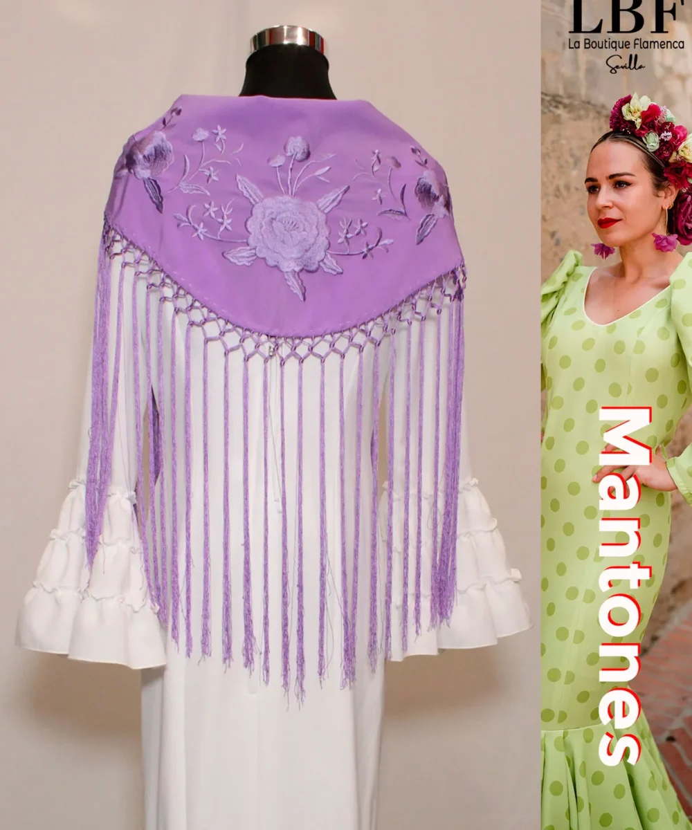 LBF Mantones flamenca seda malva flores monocolor