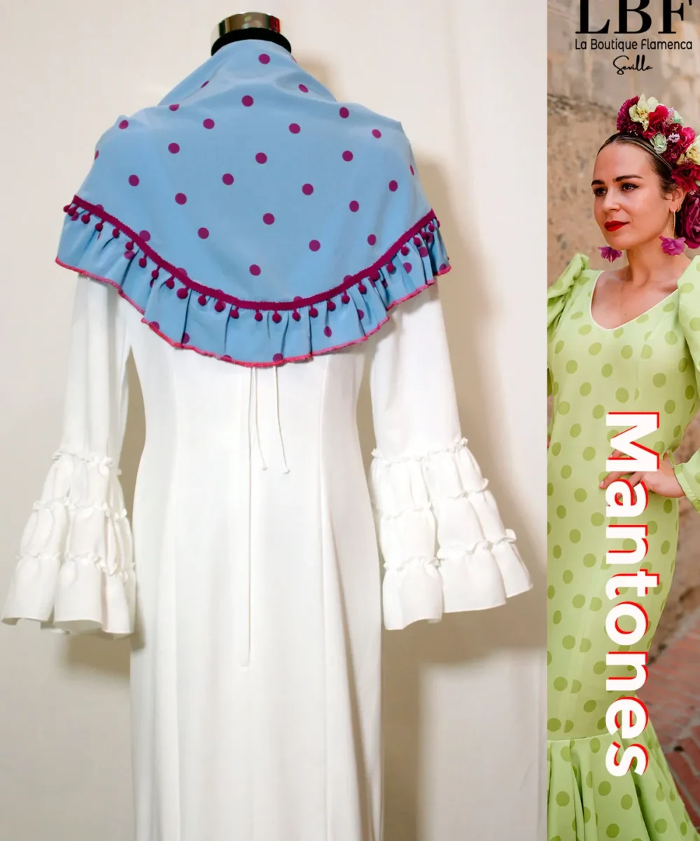 LBF Mantones flamenca artesanal pico celeste lunar buganvilla y madroños