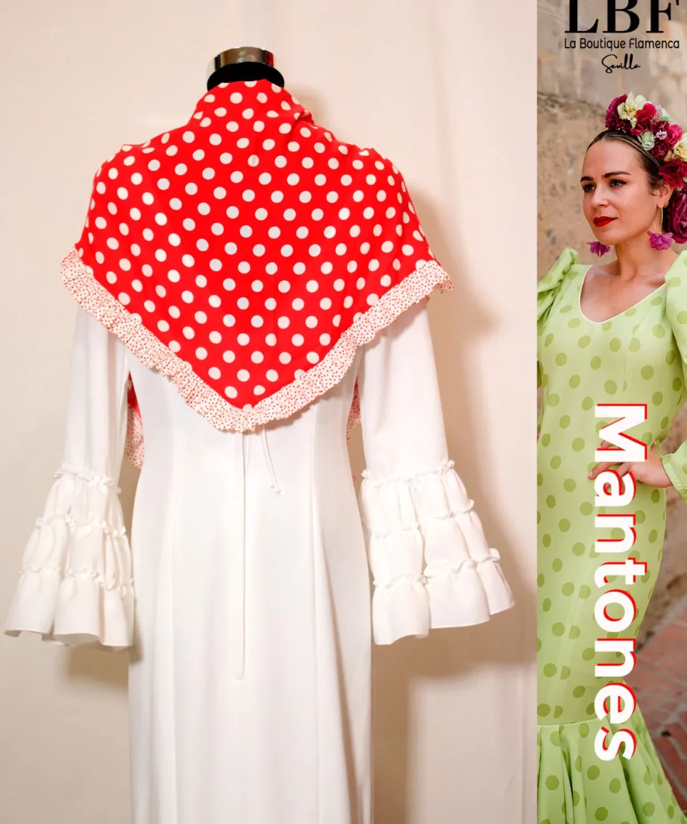 LBF Mantones flamenca artesanal rojo lunar blanco