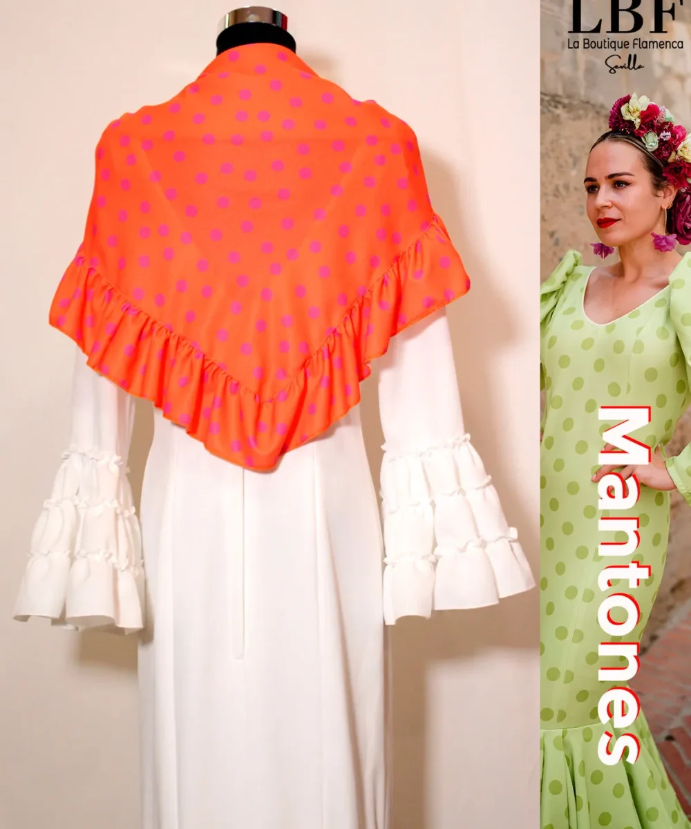 LBF Mantones flamenca pico naranja lunar rosa