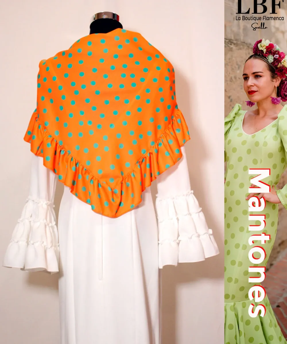 LBF Mantones flamenca  pico naranja lunar verde