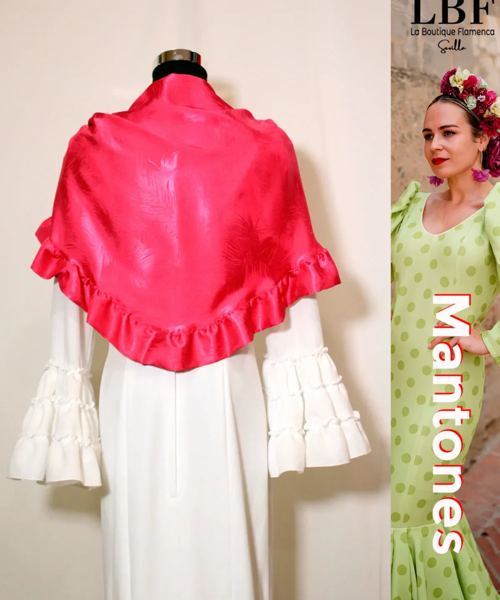 LBF Mantones flamenca  pico rosa fucsia floral