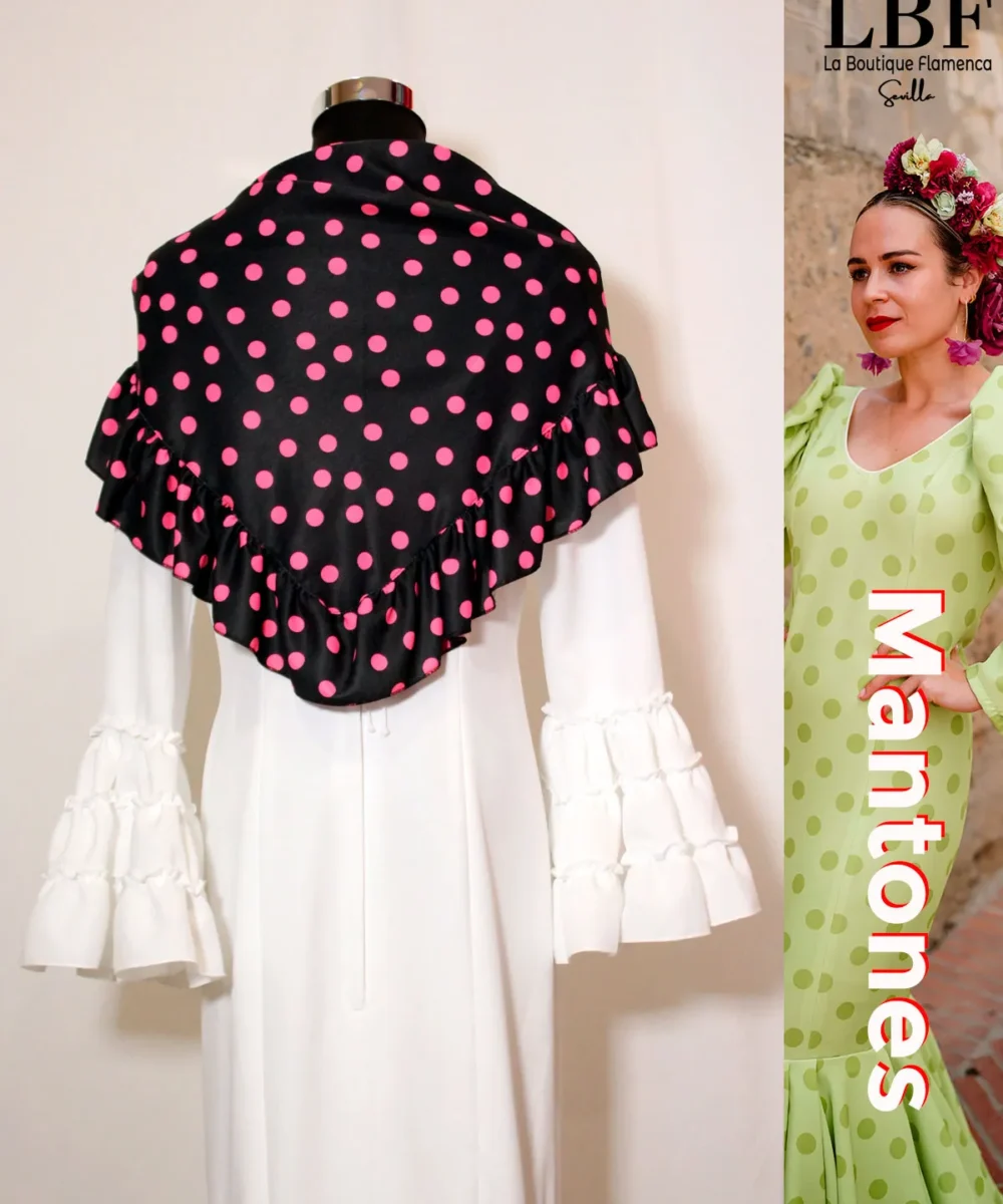 LBF Mantones flamenca  pico negro lunar rosa