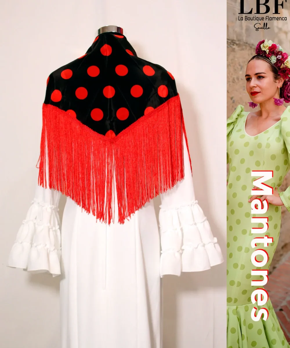 LBF Mantones flamenca  mantón negro lunar rojo