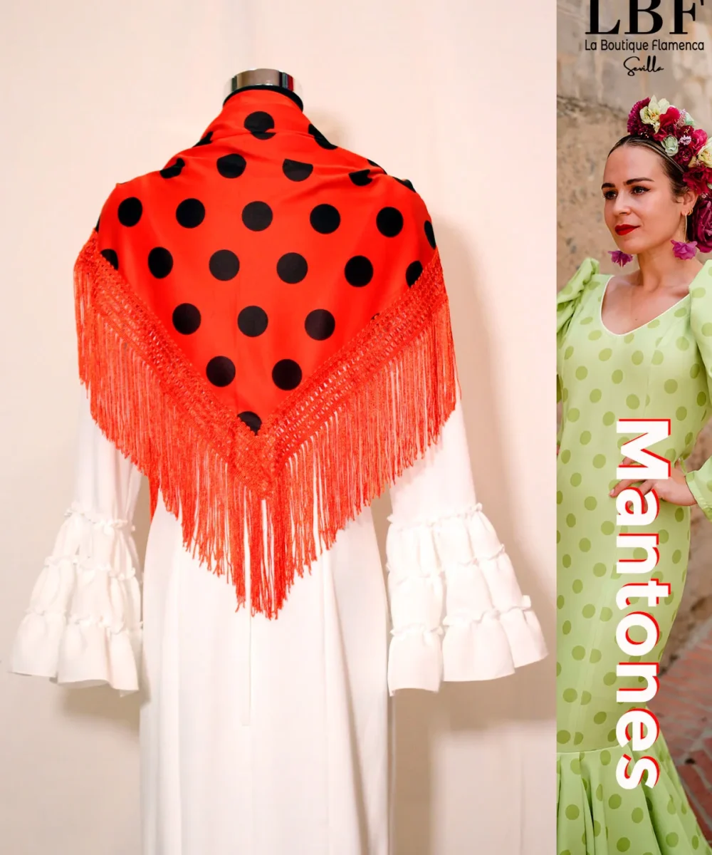 LBF Mantones flamenca  mantón rojo lunar negro