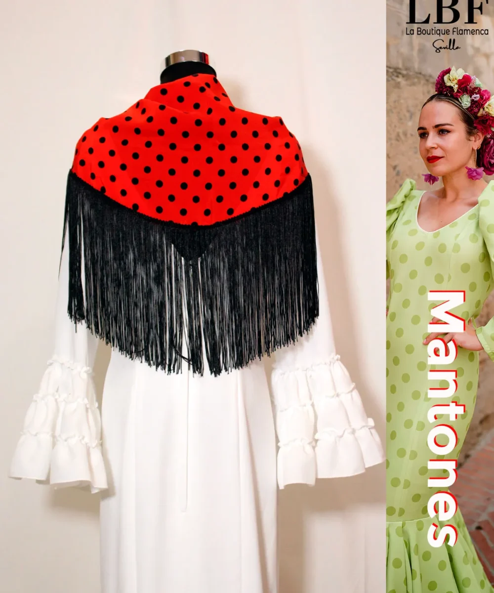 LBF Mantones flamenca  mantón  rojo lunar negro