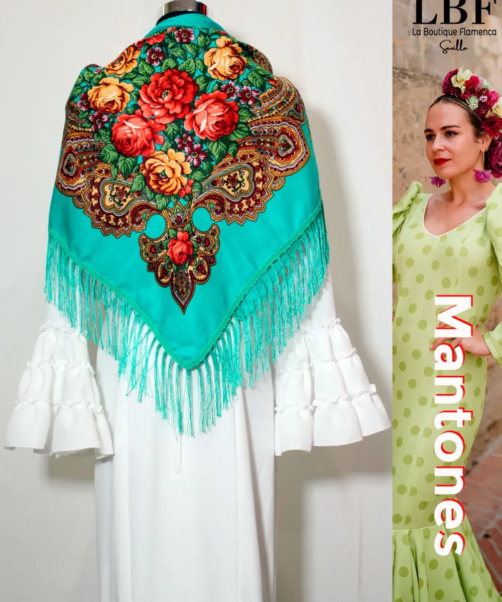 LBF Mantones flamenca  mantón turquesa estampado floral