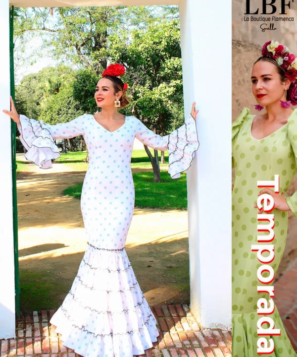 LBF Traje de flamenca strech Rosa lunar gris. Tallas 46