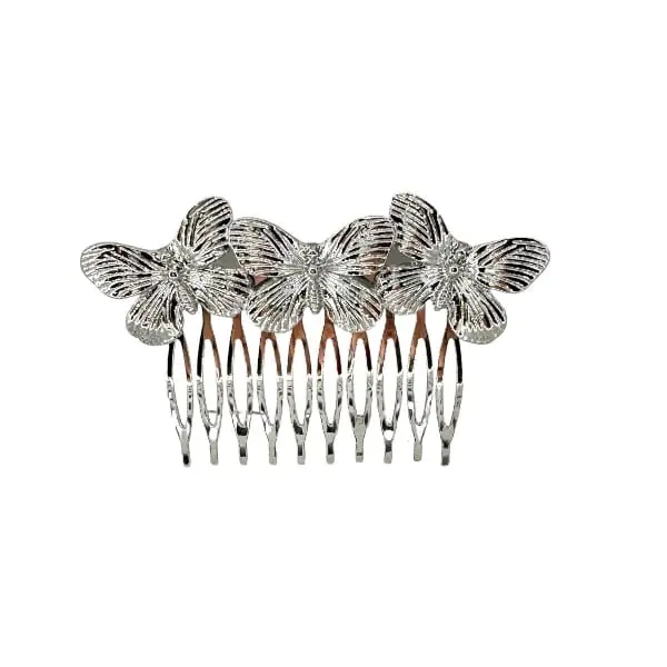 Peine triple mariposa plateado