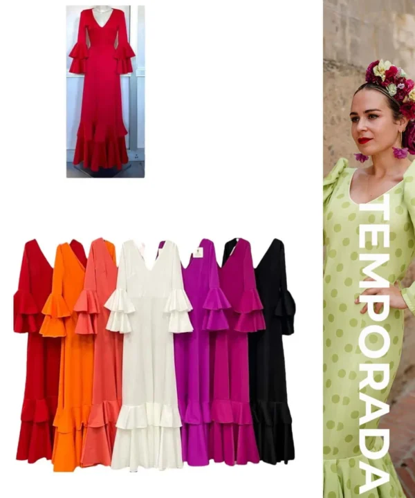 LBF Traje de flamenca lycra bata vuelo. Tallas XS A XXL