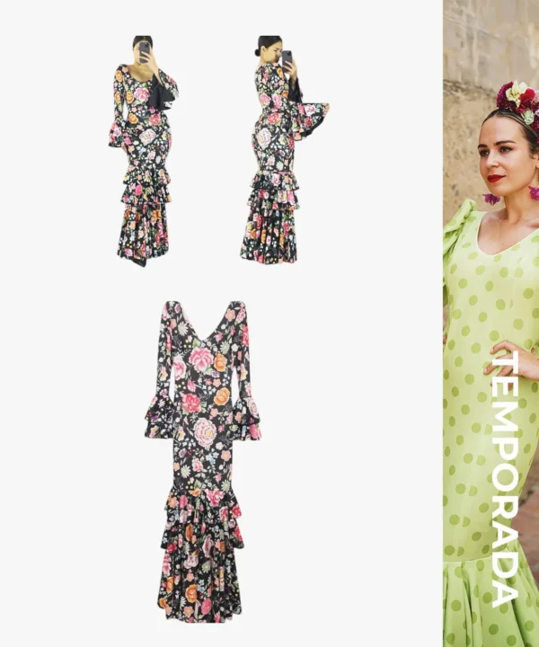 LBF Traje de flamenca lycra estampado manila. Tallas XS a XXL