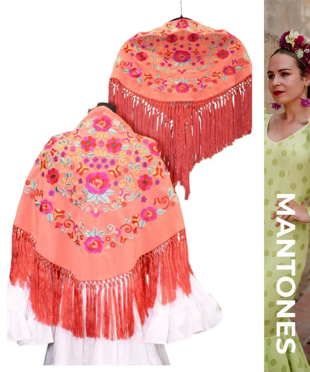 LBF Mantones de crespón madre e hija coral bordado