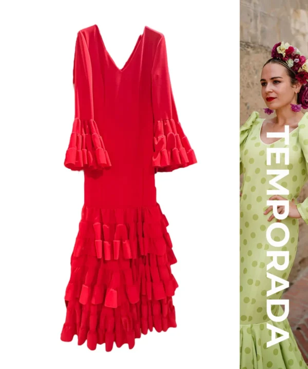 LBF Traje de flamenca de tres volantes canasteros. Tallas xs a xxl