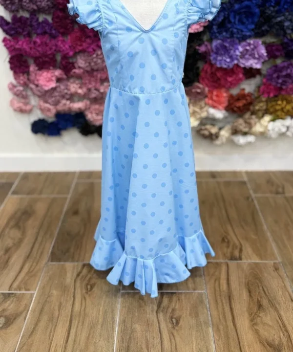 LBF Traje de flamenca niña strech celeste lunar. Talla 6