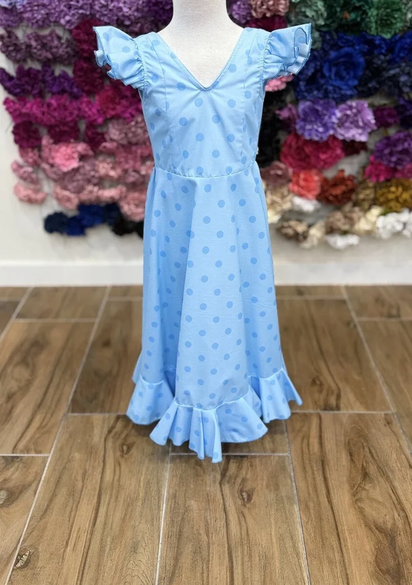 LBF Traje de flamenca niña strech celeste lunar. Talla 4