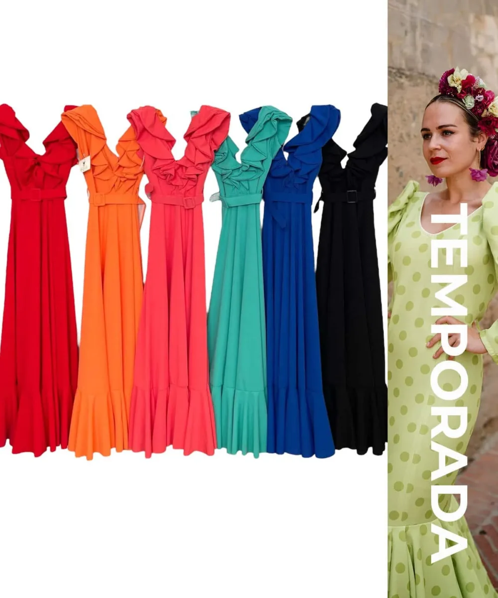 LBF Traje de flamenca Bata volante y cinturón. Talla  xs-xxl