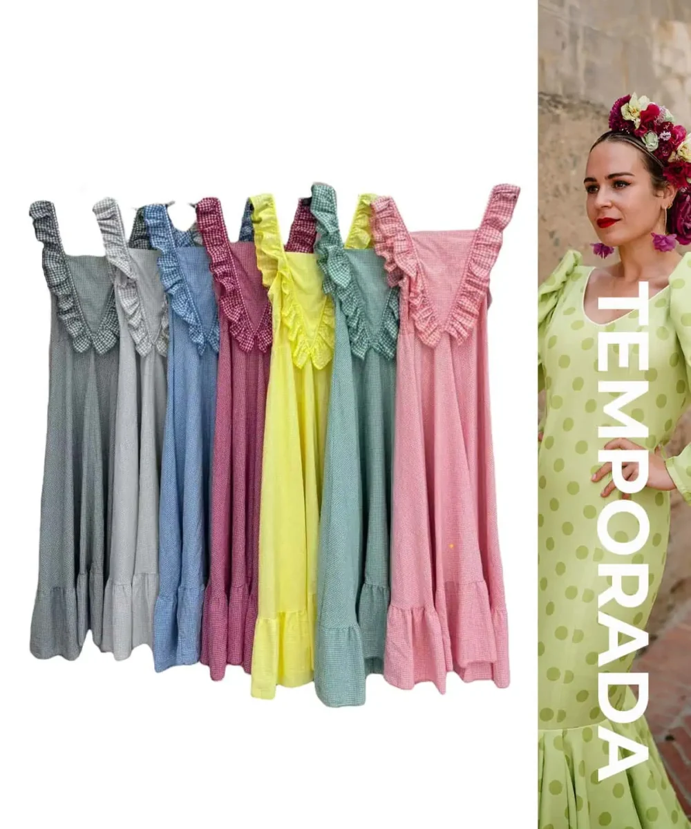 LBF Traje de flamenca bata vichy tirantas. Talla unica