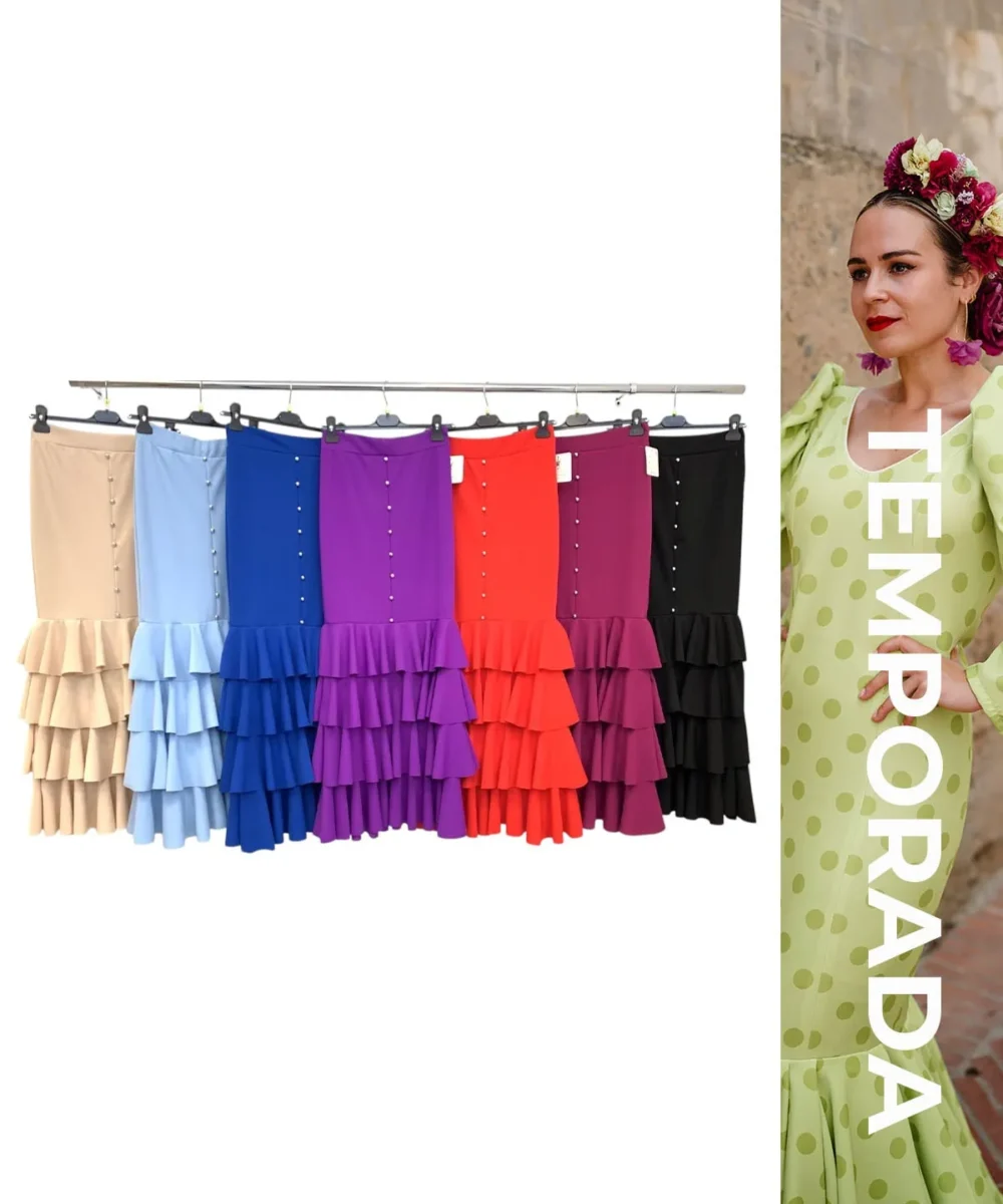 LBF Falda flamenca goma cintura y botones. Talla única
