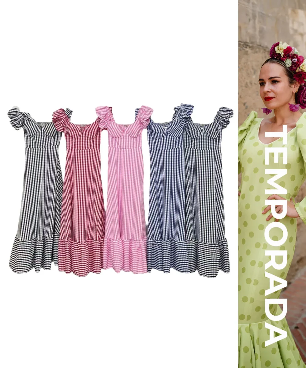 LBF Traje de flamenca Bata Vichy cascos. Talla  única