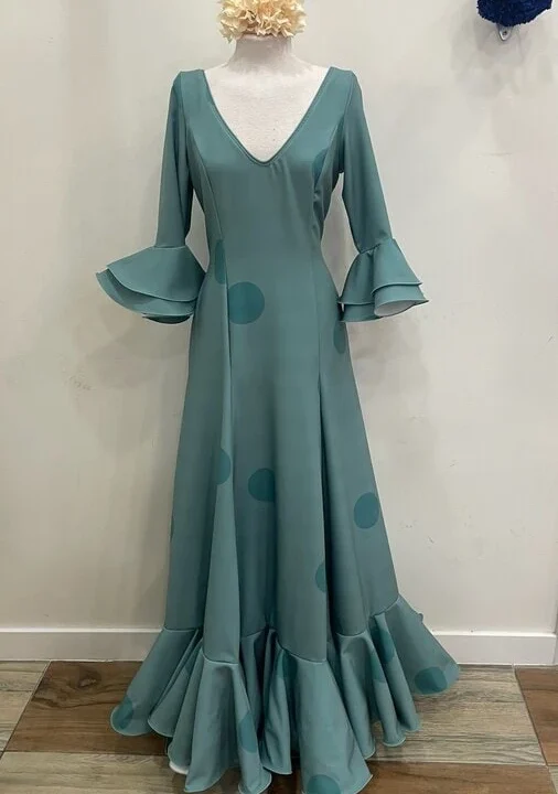 LBF Traje de flamenca Bata Carmela lunar galleta. Talla 44 Y 46