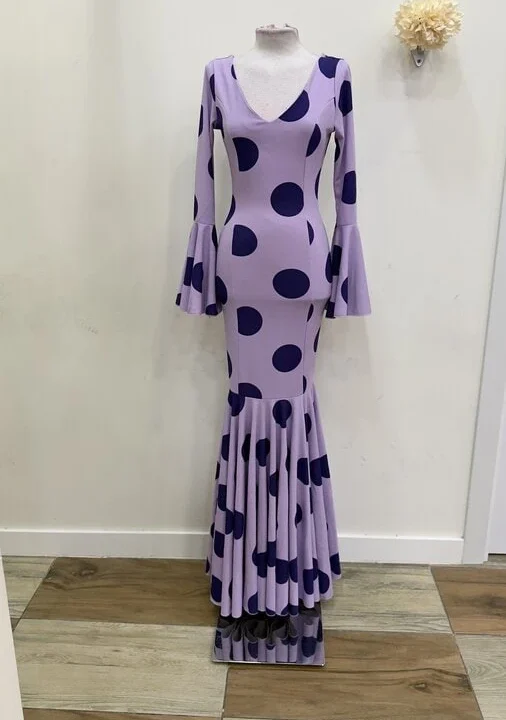 LBF Traje de flamenca canastero malva lunar galleta. Talla XS-S