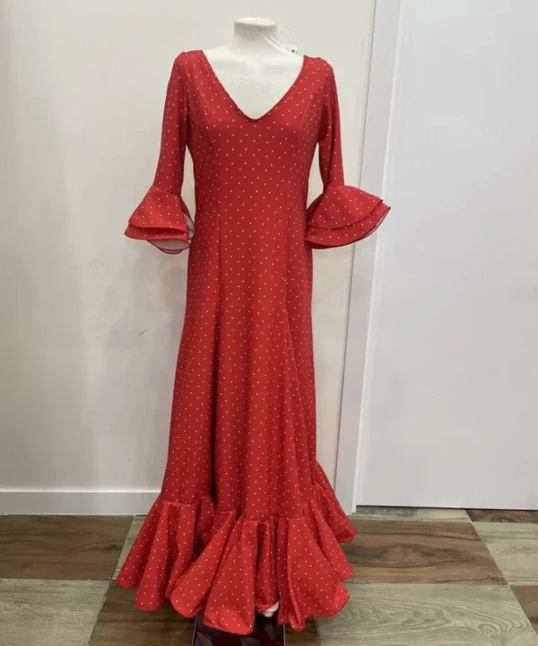 LBF Traje de flamenca nejas rojo lenteja blanco. Talla 42