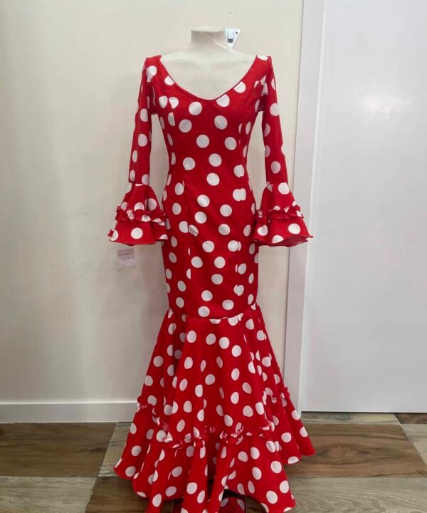 LBF Traje de flamenca Leonor rojo lunar blanco. Talla 38
