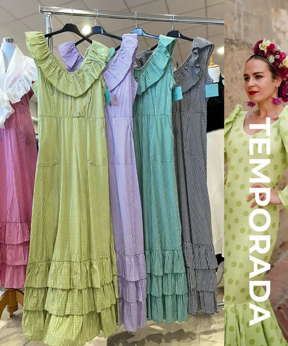 LBF Traje de flamenca bata canastera volante cuadros. Talla  única