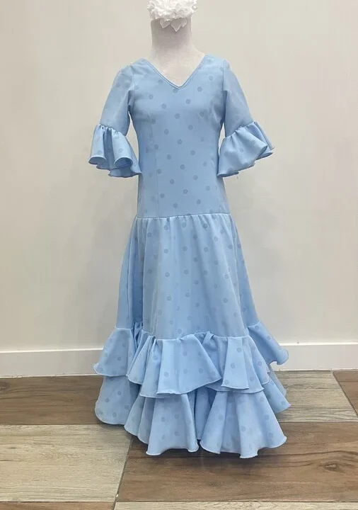LBF Traje de flamenca  flocado de terciopelo lunar. Talla 6