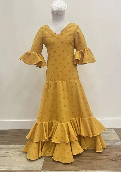LBF Traje de flamenca  Bata flocado lunar terciopelo. Talla 8