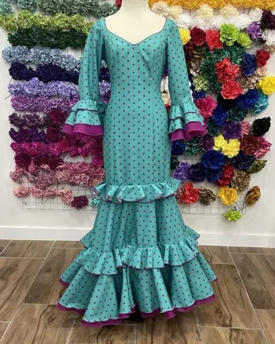 LBF Traje flamenca Jaén verde lunar buganvilla. Talla 36 y 42