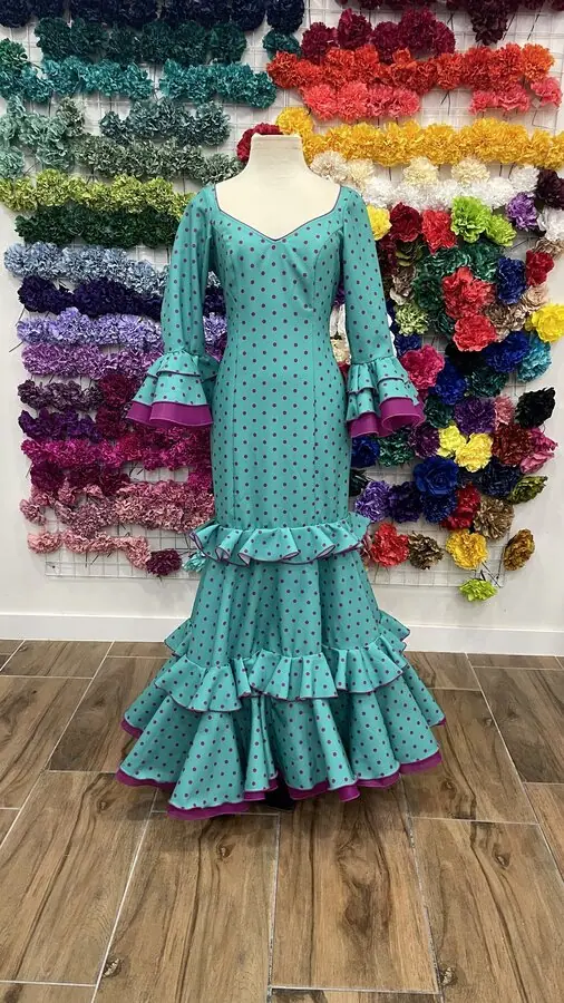LBF Traje flamenca Jaén verde lunar buganvilla. Talla 36 y 42