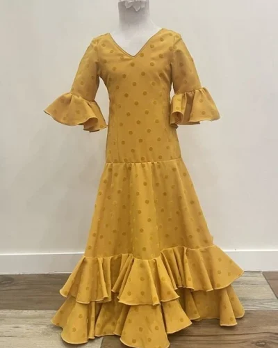 LBF Traje de flamenca Bata flocado lunar terciopelo. Talla 8