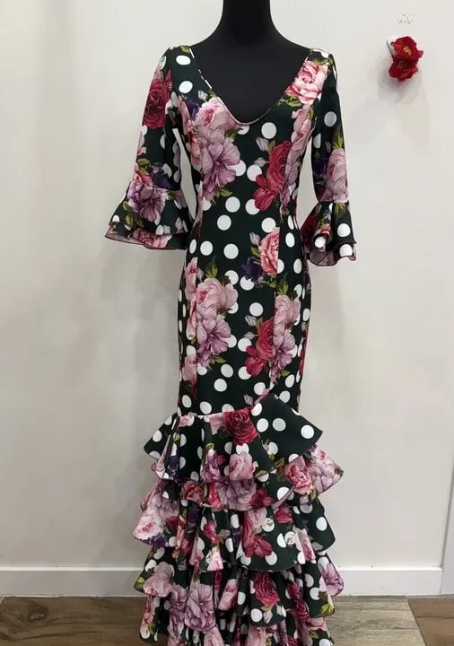 LBF Traje de flamenca Sevilla flores y lunar. Talla 36