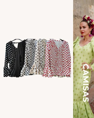 LBF Camisas lunares chorreras lycra. Talla Única