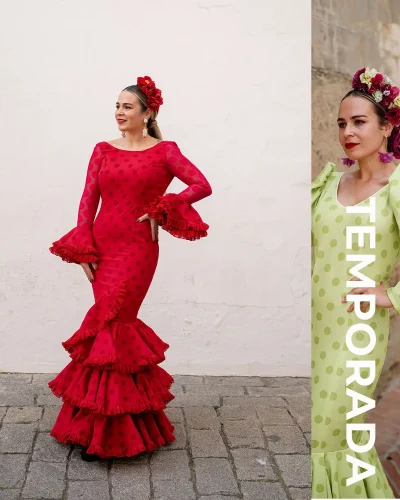 LBF Traje flamenca Lunar Flocado. Talla 34 a 40 varios colores