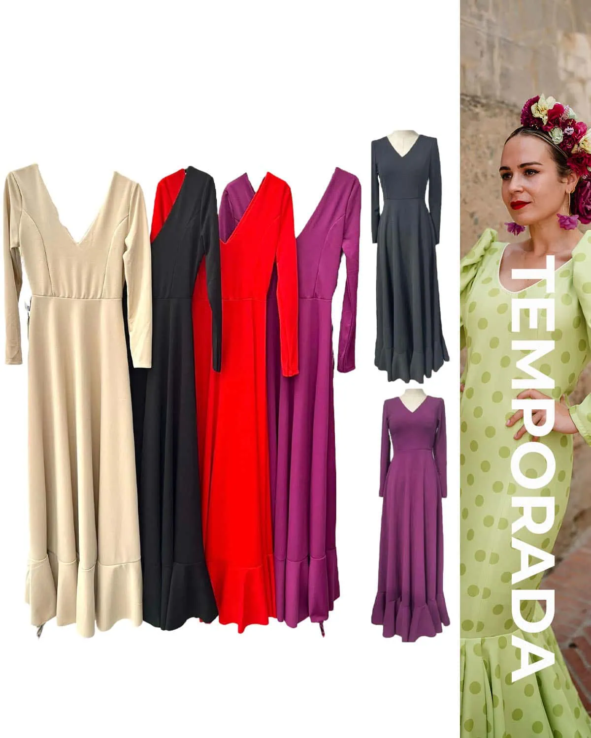 LBF Traje de flamenca bata básica. Talla xs a xxl