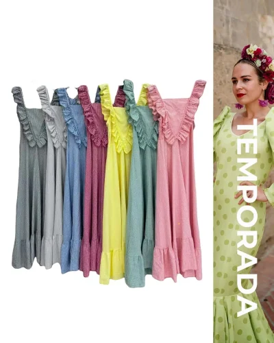 LBF Traje de flamenca bata vichy tirantas. Talla unica