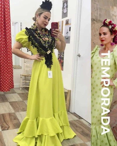 LBF Traje de flamenca Farolillo liso Strech. Tallas 34 a 48 varios colores