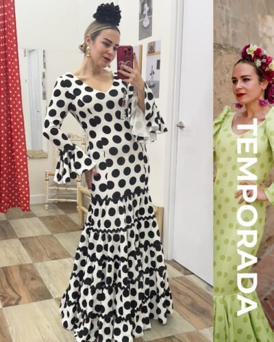 LBF Traje de flamenca canastero lunar con cinta. Tallas xs a xxl