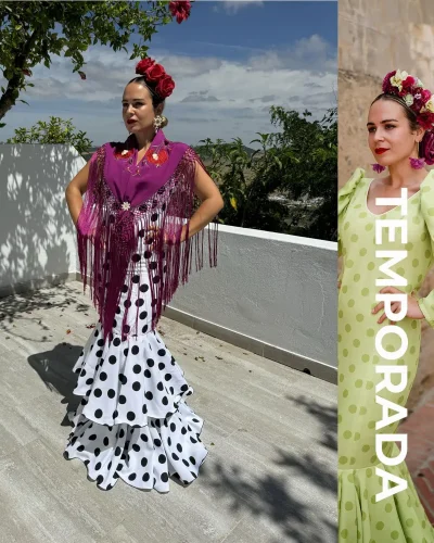 LBF Traje de flamenca Ronda blanco. Tallas 36 a 46