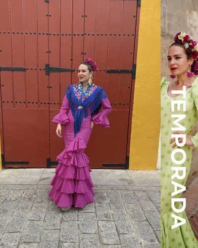 LBF Traje de flamenca Sevilla lunar lenteja strech. Talla 34 a 46 varios colores