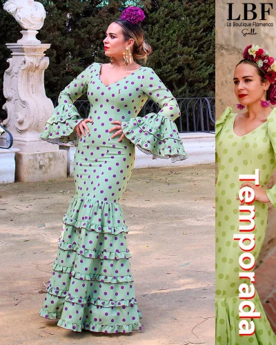 LBF Traje de flamenca strech Dalia verde canastero. Tallas desde 38 y a 42