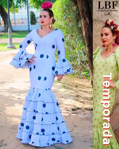 LBF Traje de flamenca strech Dalia celeste-azulina. Tallas 40 ,44 y 46