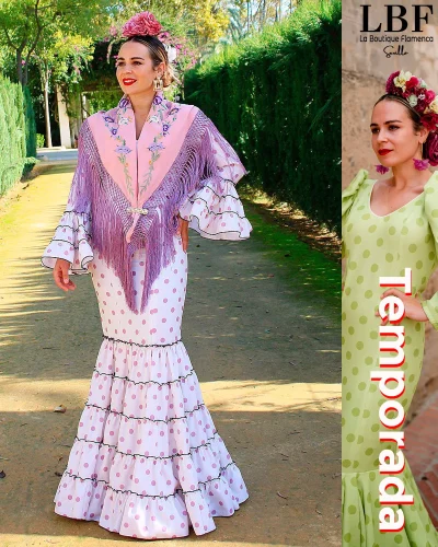 LBF Traje de flamenca strech Rosa lunar rosa. Tallas 44