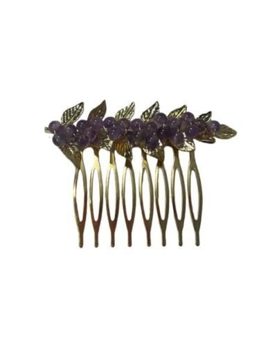 Peine de ramillete de hojas y perlas moradas