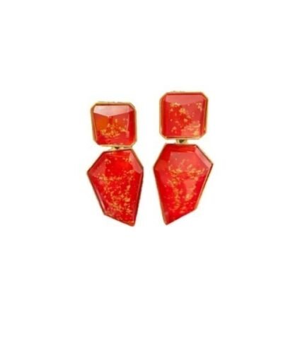 Pendientes piedra asimétrica roja con matices dorados